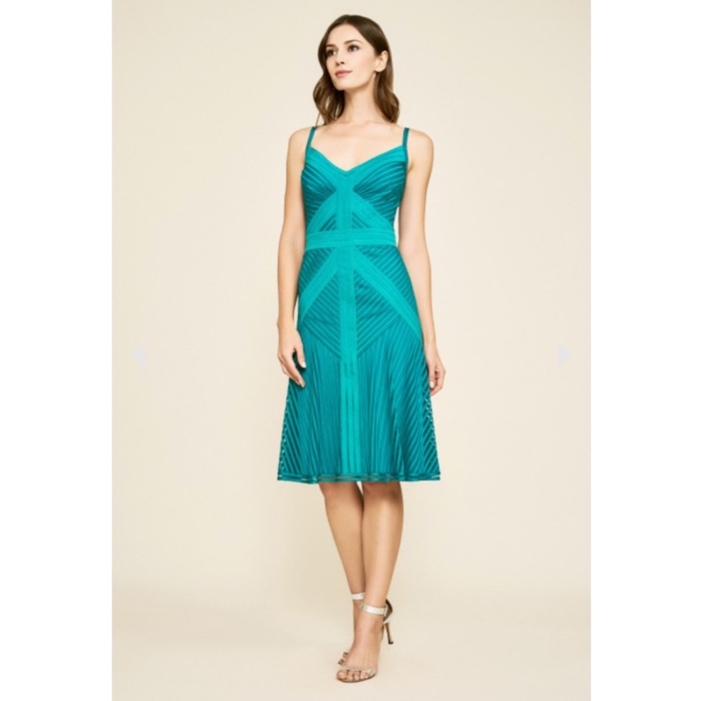 TADASHI SHOJI YELENA STRIPED FLARED STRAP Dress
